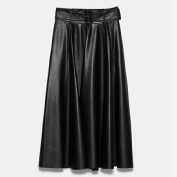 Zara Faux Leather Skirt With Belt Black Blogger Fav Size Large - Picture 12 of 12